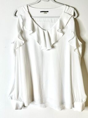 White Ruffle Cold-Shoulder Blouse for Women